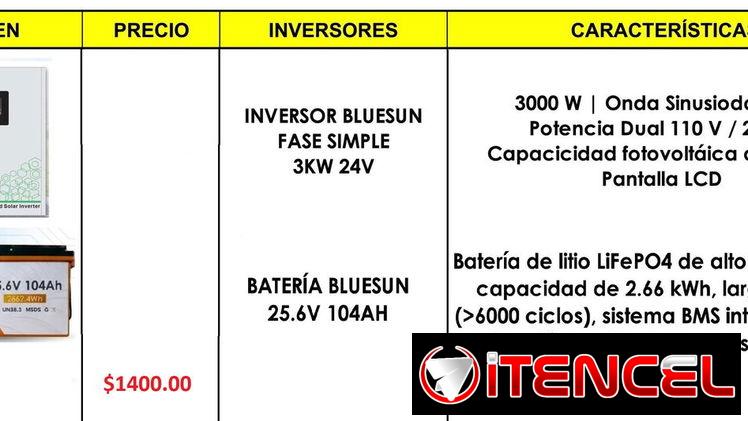 Kit de energía de 3KW. Inversor de 3KW 24V y Batería de 25,6v 104Ah, salida 110v -220v
