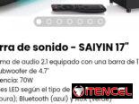 Barra de sonido – SAIYIN 17″. Sistema de audio 2.1 equipado con una barra de 17″ y un subwoofer de 4.7″. Nueva