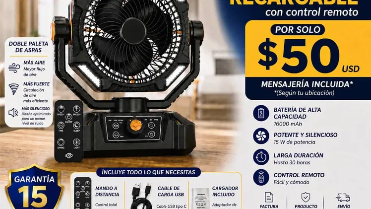 🌬️🔋 VENTILADOR RECARGABLE EKO 16000mAh