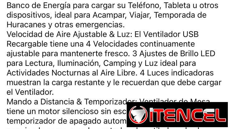Ventiladores recargables 20mil mah 50usd color negro