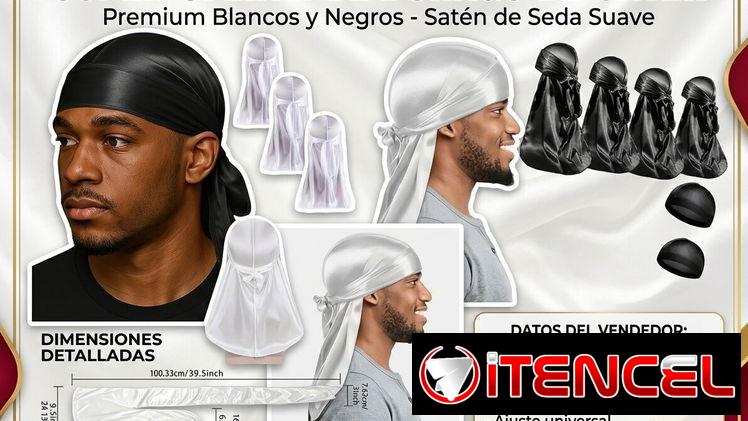 Durags Blancos y Negros excelente Tela de Satén