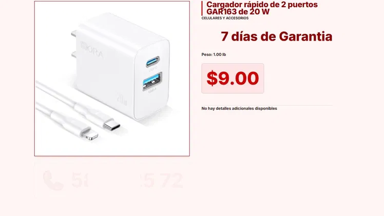 Cargador GAR163 de 20W: Carga Turbo de Alta Velocidad para Apple y Samsung VPT#-0072