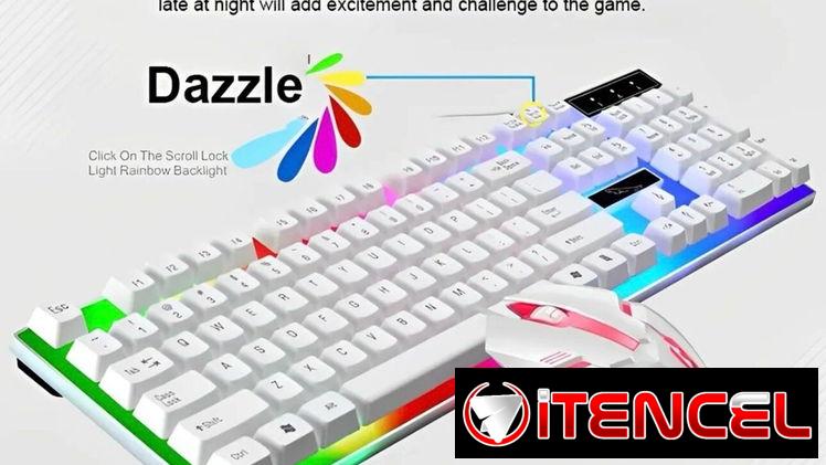 Combo de teclado y mouse blanco RGB.  22 usd