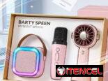 Altavoz Karaoke Portátil con Micrófono y Ventilador de Mano Rosa | videojuegoshabana.com