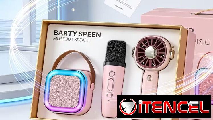 🎤 Altavoz Karaoke Portátil con Micrófono + Ventilador Rosa 🎤