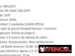 Split Milexus 1 t |Marca Milexus |Garantía  y  Trasnporte incluido .