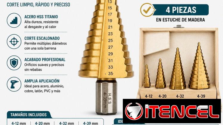 Juego de barrenas escalonadas, brocas cónicas para perforar metal