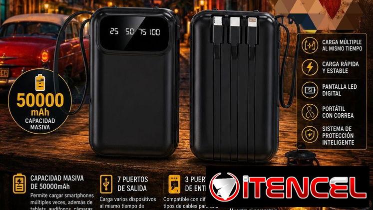 Power Bank 50000 mAh (colores rosado y negro). La luz se va y tú energía se queda