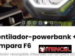Ventilador-powerbank + lámpara F6. Incluye control remoto y cable de alimentación
