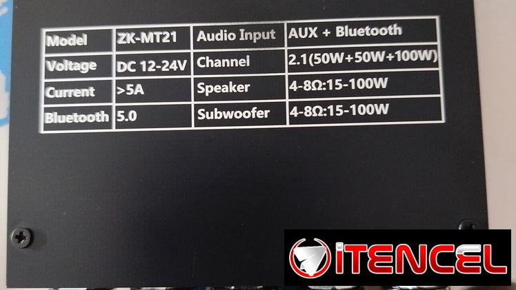 Amplificador Bluetooth ZK-MT21 de 2.1 canales + transformador