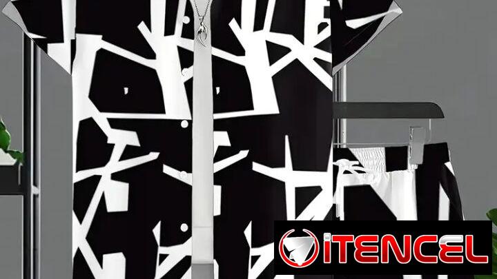 Conjunto de camisa y short estampado blanco y negro talla XXL