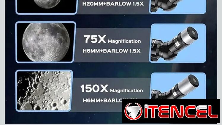 Telescopio astronómico 150X de alta potencia, portátil con apertura de 2.756 in (refractor HD, trípode)