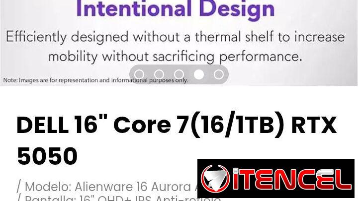 DELL 16″ Core 7(16/1TB) RTX 5050. Modelo: Alienware 16 Aurora AC16250