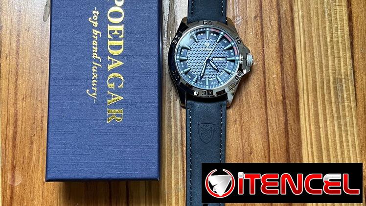 Reloj poedagar, esfera y pulsera azul navy , manilla de cuero. Calendario. Ideal para eventos formales y casuales.