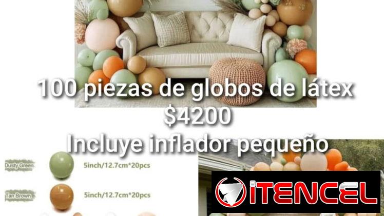 🎈100 globos verdes y naranja incluye inflador 4200