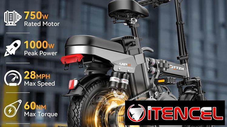 Bicicleta Eléctrica Plegable 14” 1000W 48V 15Ah hasta 28MPH con Encendido Sin Llave