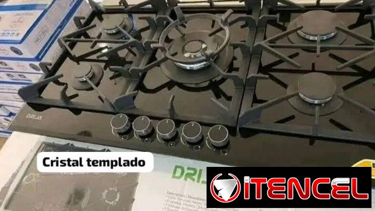 Cocina de gas empotrada Drija de 5 hornillas modelo TOSCANA 90 Vidrio Templado Negro Precio $280 USD Mensajería Incluida