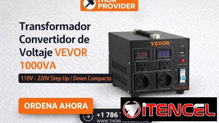 Transformador Convertidor de Voltaje VEVOR 1000VA 110V-220V Step Up Down Compacto Negr