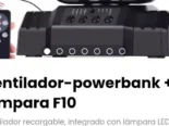 Ventilador-powerbank + lámpara F10. Ventilador recargable, integrado con lámpara LED y powerbank de 20000mAh