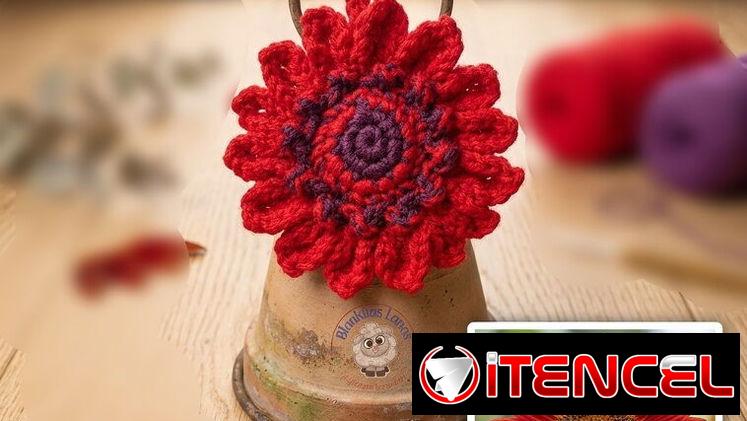 Colgante “Girasol Rojo”a crochet