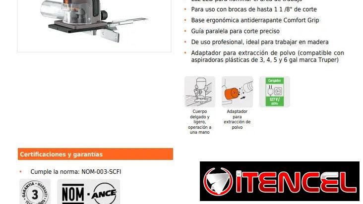 Rebajadora Compacta Inalambrica 1/4 Truper Pro