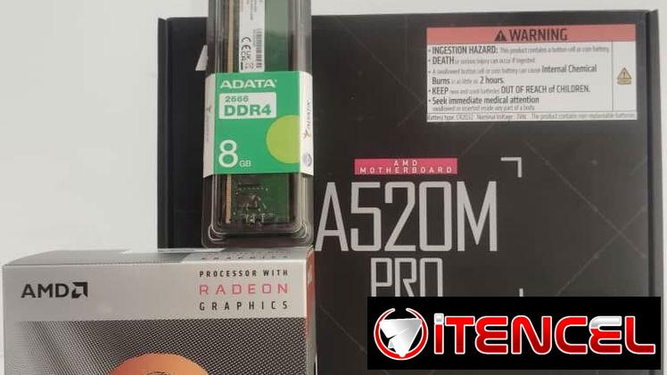 Kit de Ryzen 5 3400G con A520 de Gigabyte y 8GB -250 USD —— Kit de Ryzen 3 3200G con A520 de MSI y 8GB -240 USD