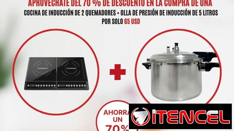 Cocina de inducción de 2 quemadores+ olla de presión 5L