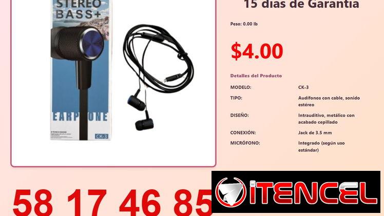 33. AUDÍFONOS MANOS LIBRES CON CABLE/ CK3