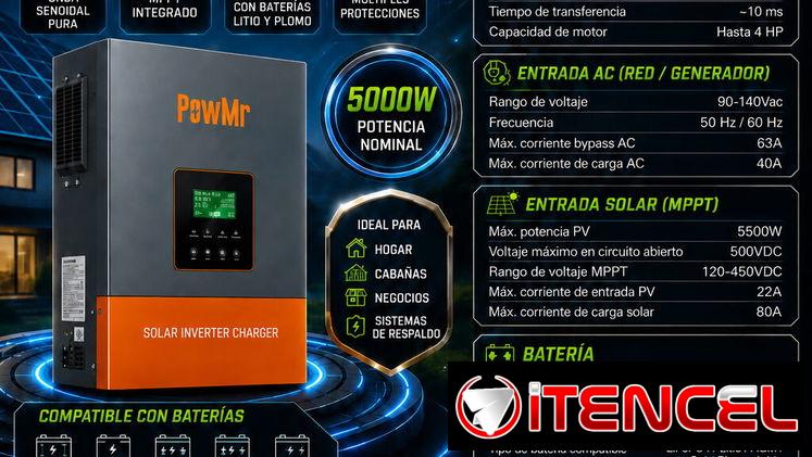 ⚡ Inversor solar PowMr 5KW 🔋 MPPT integrado • 5000W • Compatible 48V • Ideal hogar y negocio 💰900 USD