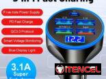 Cargador de coche USB de 5 puertos, adaptador de encendedor de cigarrillos de carga súper rápida de 250 W con monitor de