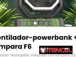 Ventilador-powerbank + lámpara F6. Incluye control remoto y cable de alimentación