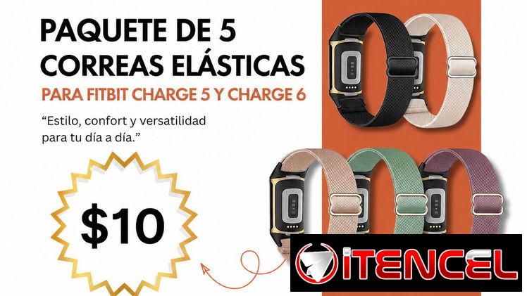 Paquete de 5 correas elásticas de nylon para Fitbit Charge 5 y Charge 6 | videojuegoshabana.com