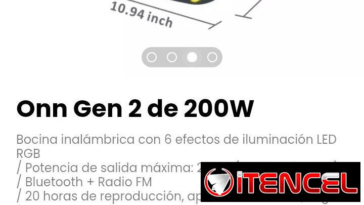 Onn Gen 2 de 200W. Bocina inalámbrica con 6 efectos de iluminación LED RGB