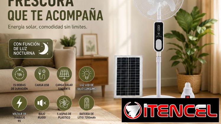 Ventilador Solar Recargable STAVEL 16” ✔ Hasta 15 horas de duración ✔ Carga solar y USB ✔ Luz LED integrada ✔ Bajo co