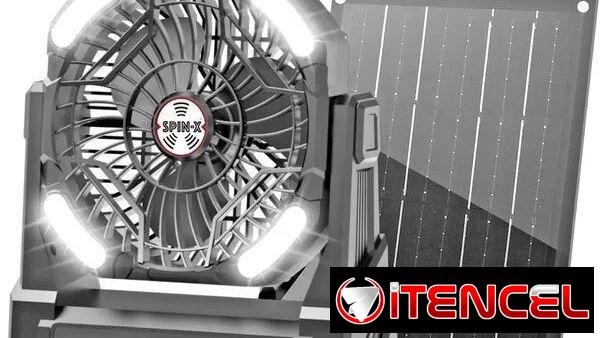 Ventilador portátil Spin-X con luces led + panel solar de 10 W 80 usd.