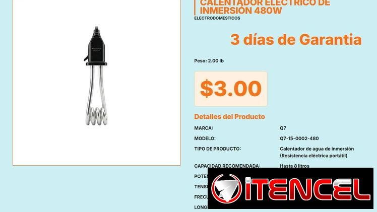 Calentador Inmersión 480W 8L Portátil Q7 60Hz, Calentador Portátil Q7 480W Inmersión 110V 60Hz 8L VPT#-0506