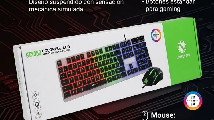 Combo mouse y teclado RGB Color Negro 25 usd