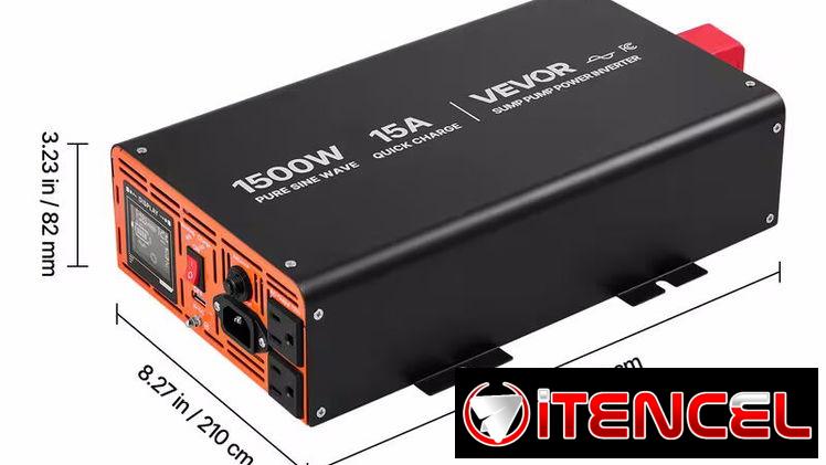 VEVOR Inverter UPS 1500W RMS(3000W pico)+ Cargador 15A 2 en 1 para todas las baterias