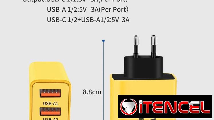 🔌​ CARGADOR 65 WATT 🔌​  4 SALIDAS – 2 TIPOC 2 USB 🔌​  — PLUG AMERICANO 🔌​ — 5.8872360