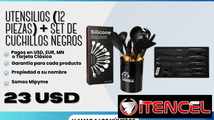 Utensilios (12 piezas) + set de cuchillos negros 💲 23 USD