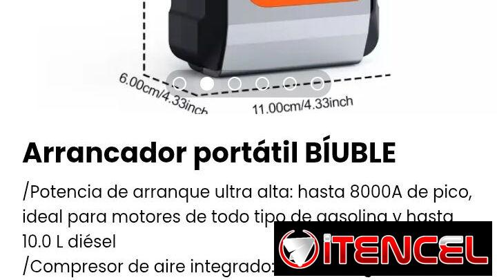 Arrancador portátil BÍUBLE. Compresor de aire, power bank, luz LED  integrados. Nuevo
