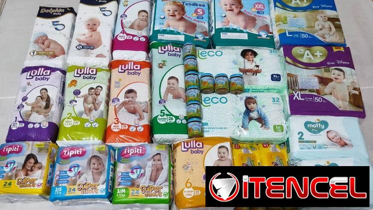 Culeros desechables para bebé, toallitas húmedas,leche y compotas