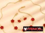Juegos de collar aretes y pulso de flores trébol imitación van cleef de acero inoxidable