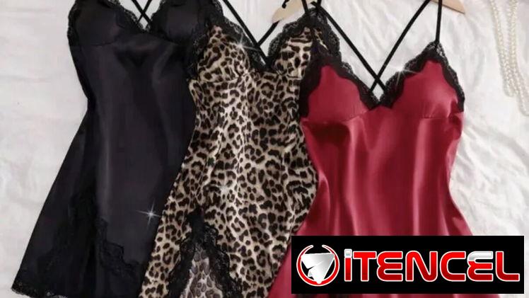 Vestido pijama con abertura lateral NEGRO-ANIMAL PRINT
