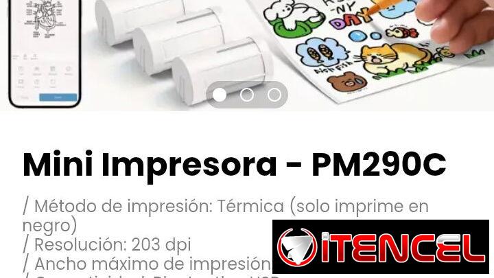 Mini Impresora – PM290C. Método de impresión: Térmica (solo imprime en negro)