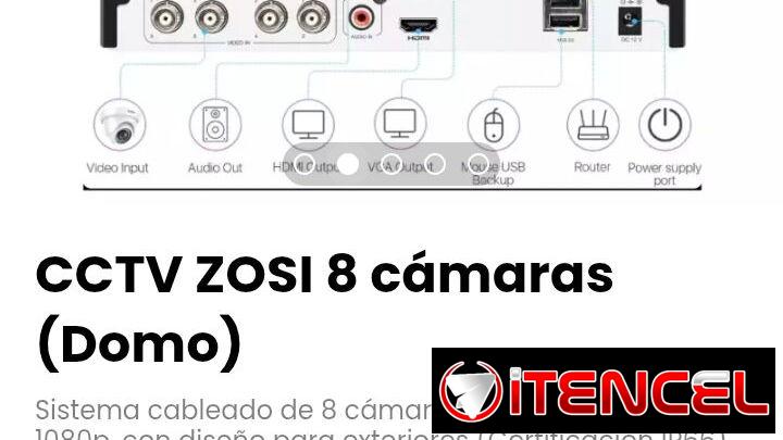 CCTV ZOSI 8 cámaras (Domo). 8 cámaras resolución Full HD 1080P. Slot para disco (DISCO INTERNO NO INCLUIDO). Nuevo