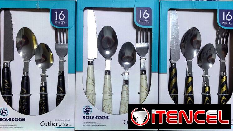 🔵🍴🥄Juego de cubiertos de 16 piezas para 4 personas: tenedor y cuchillo, cuchara y cucharita de postre NUEVO