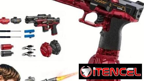 Juego de 4 Pistolas láser, pistolas de agua con disparo automatico, ametralladoras, carro de control remoto