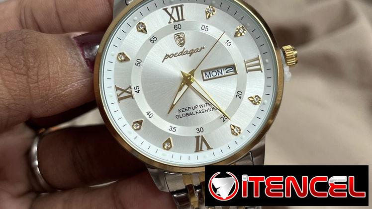 Reloj de hombre nuevo de acero inoxidable plateado y dorado