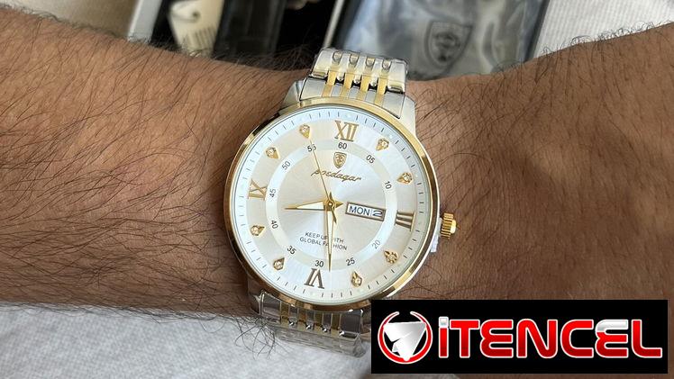 Reloj de hombre de acero inoxidable dorado y plateado